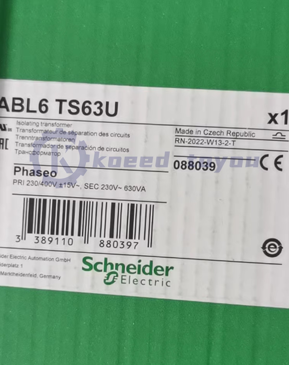 1Pcs new Schneider ABL6TS63U 630VA DIN Rail Panel Mount Transformer