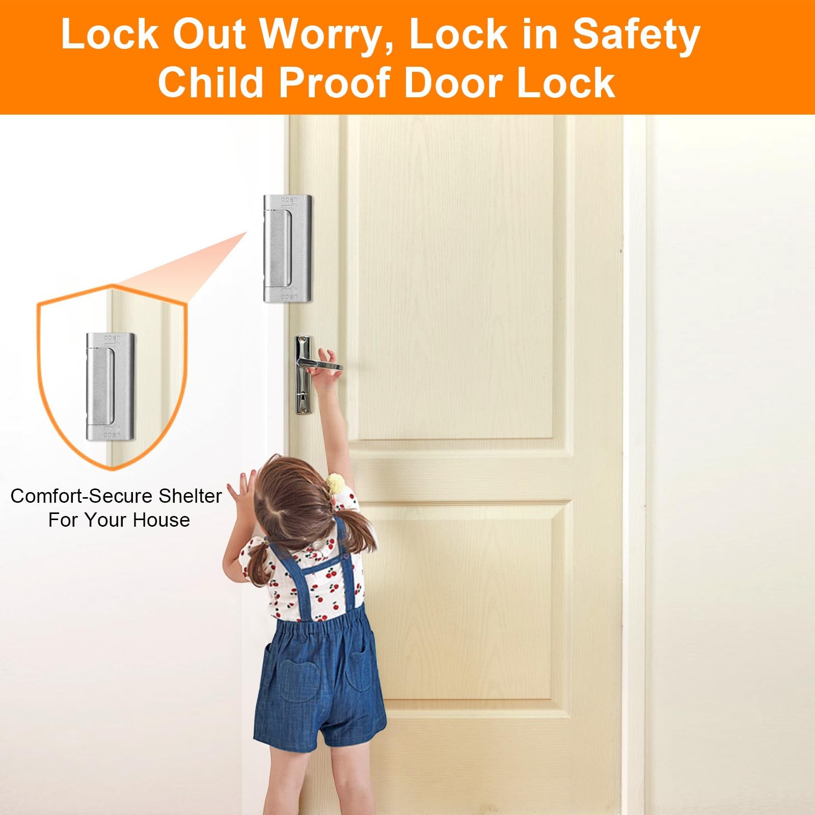 Home Security Door Reinforcement Lock, Upgraded Front 2 Pack, Silver