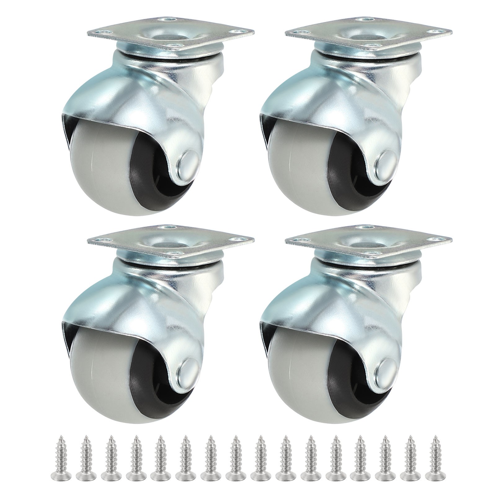 4Pcs 1.5 Inch Ball Casters TPR 360° Rotating Top Plate Wheels without Brake