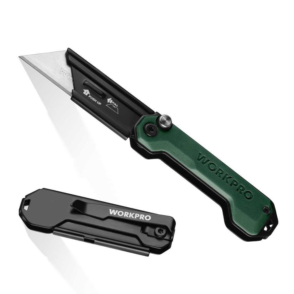 WORKPRO Folding Utility Knife Fast Open Box Cutter Quick Change Blade Mini Knife