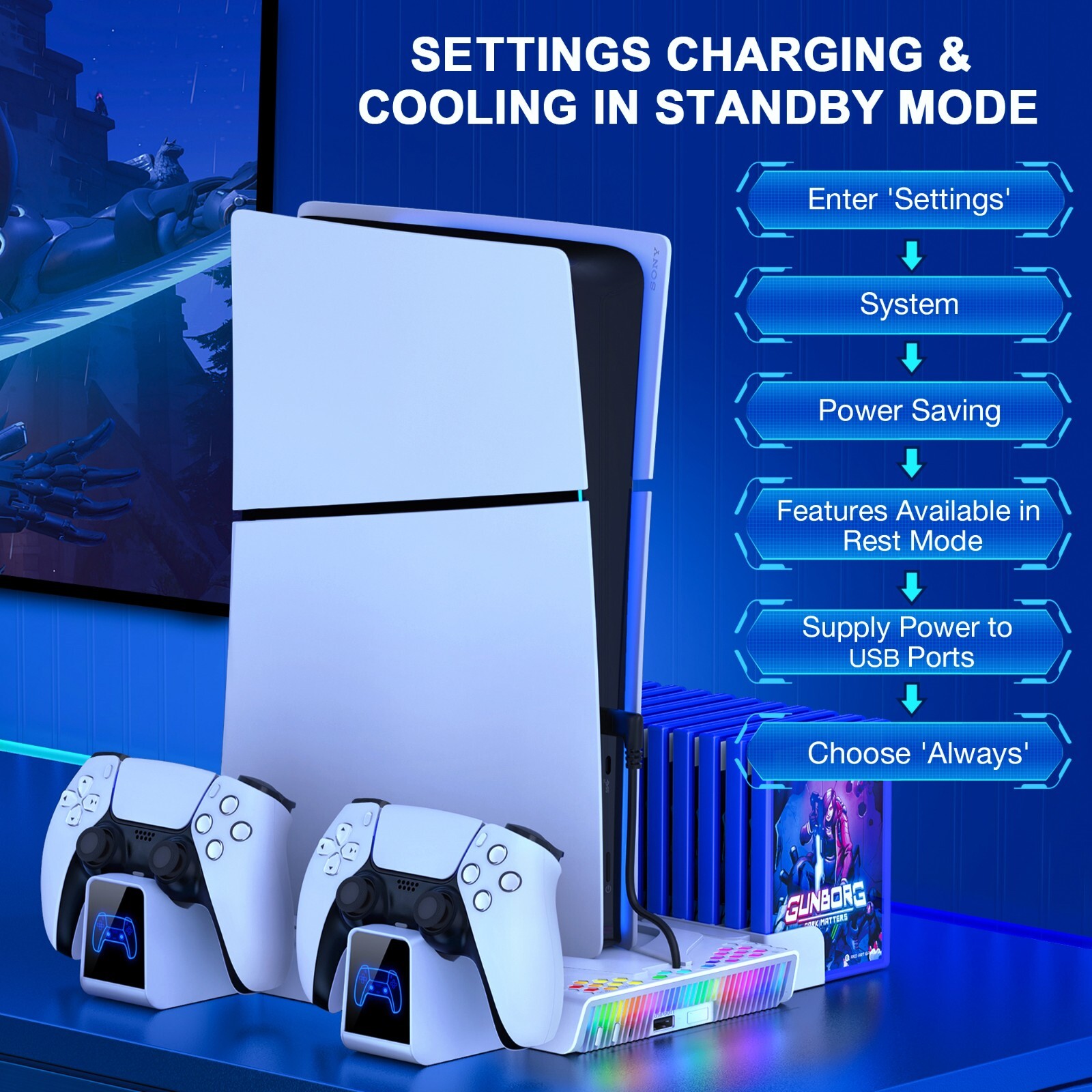 PS5 Slim Controller Charger+Cooling Station for PS5 Slim&Edition /Disc Version