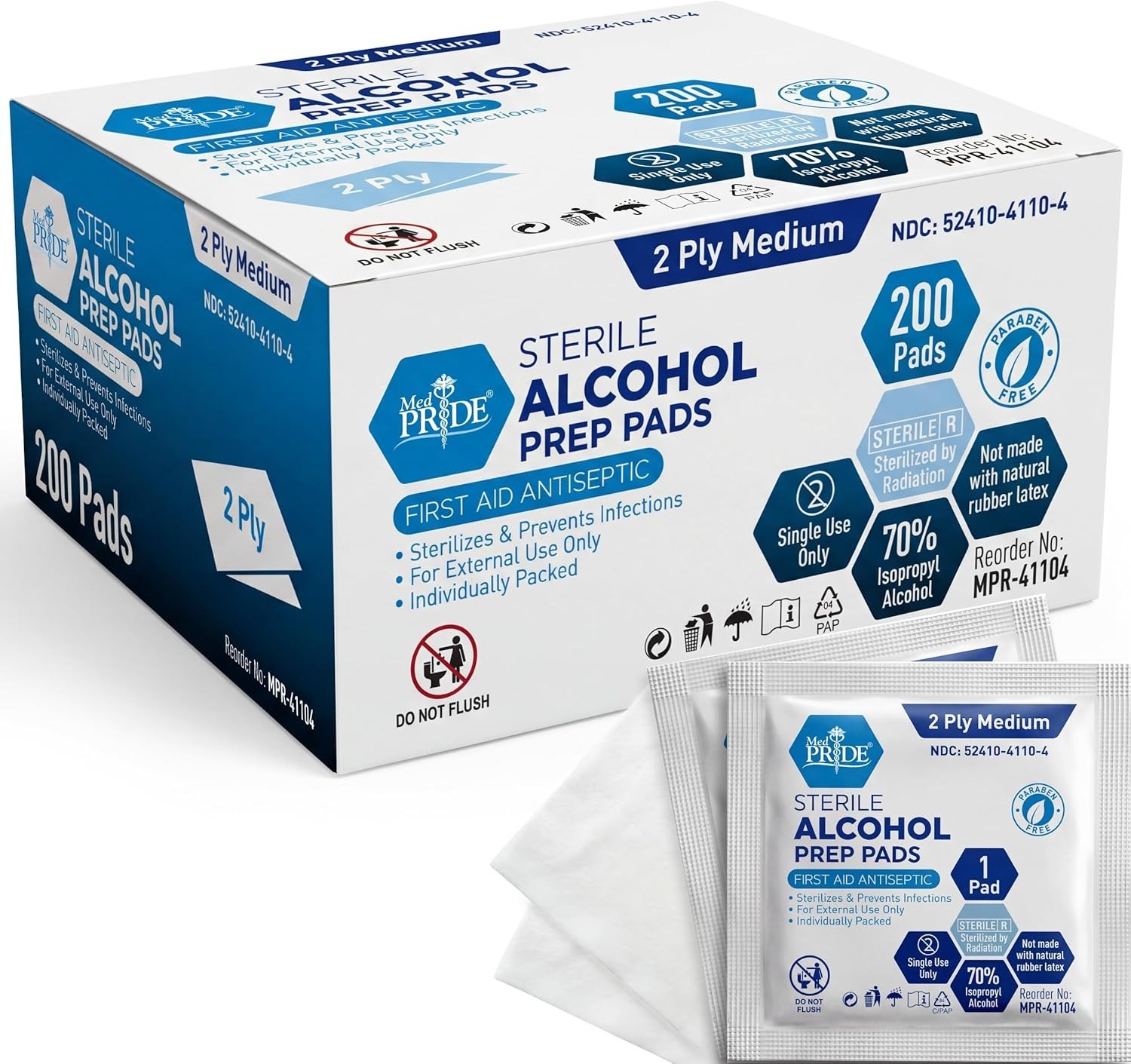 Medical Grade Alcohol Wipes - 70% Isopropyl, 200 Count for Home & Clinic