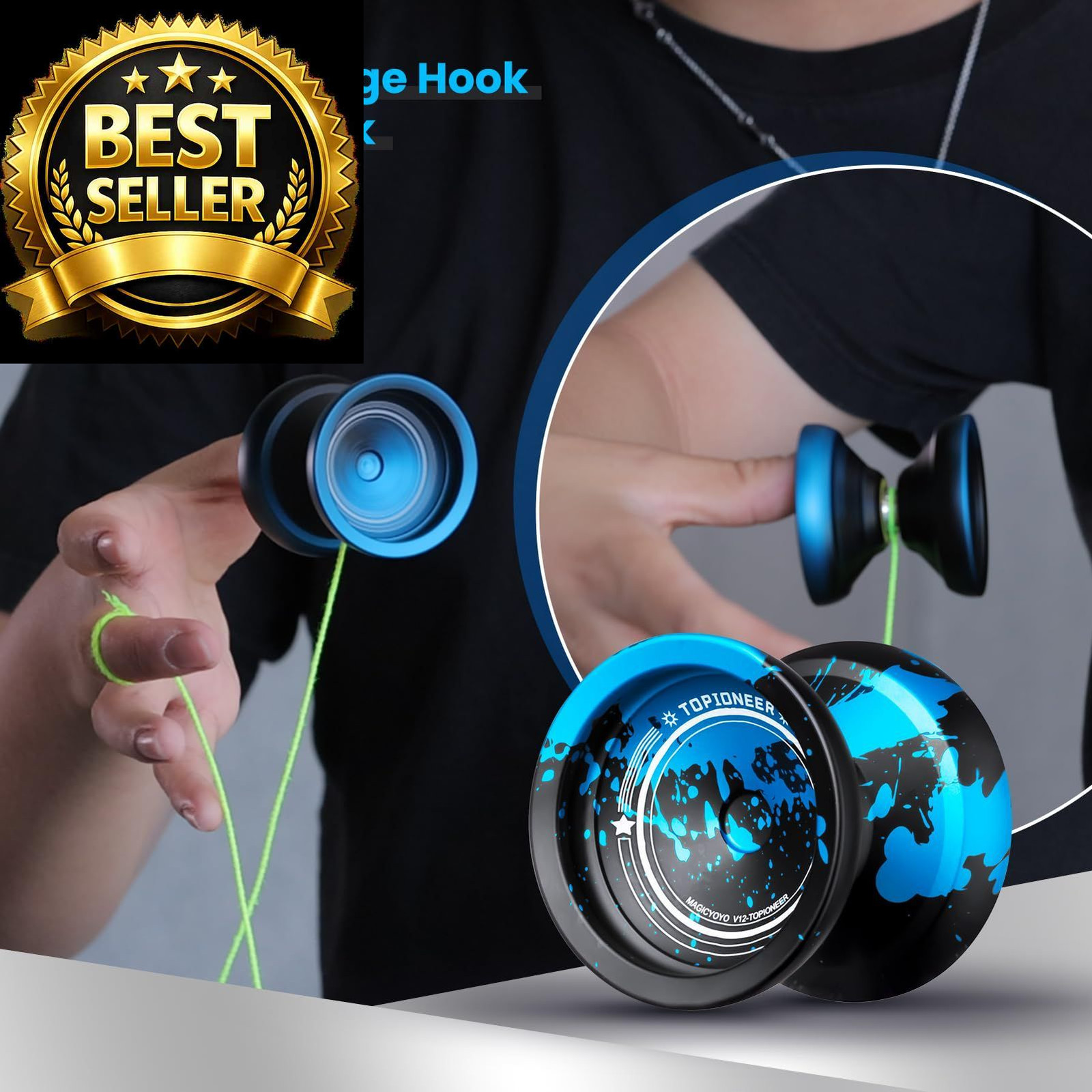 MAGICYOYO V12 Finger Spin Yoyo Professional Responsive for Black Blue