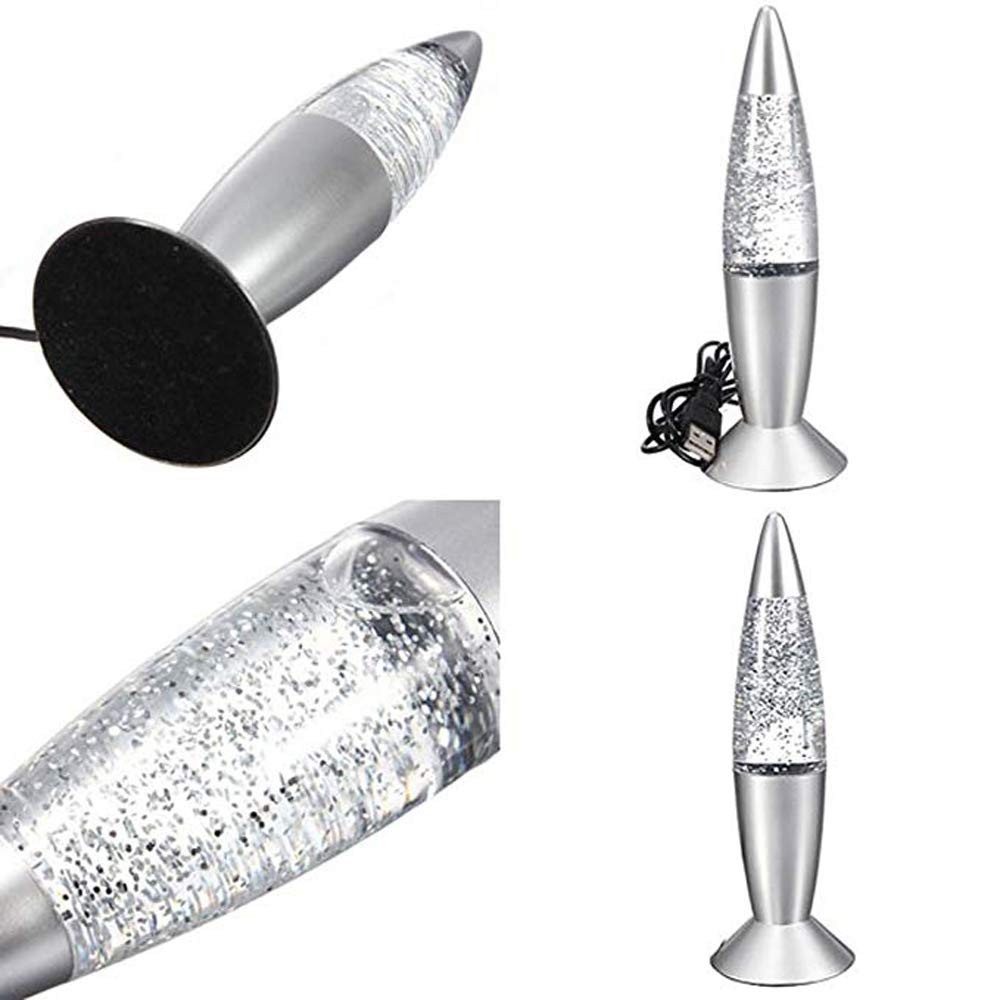 Cdycam Glitter Lamp LED Vintage Mini 7.28'' Light with charging plug, Silver