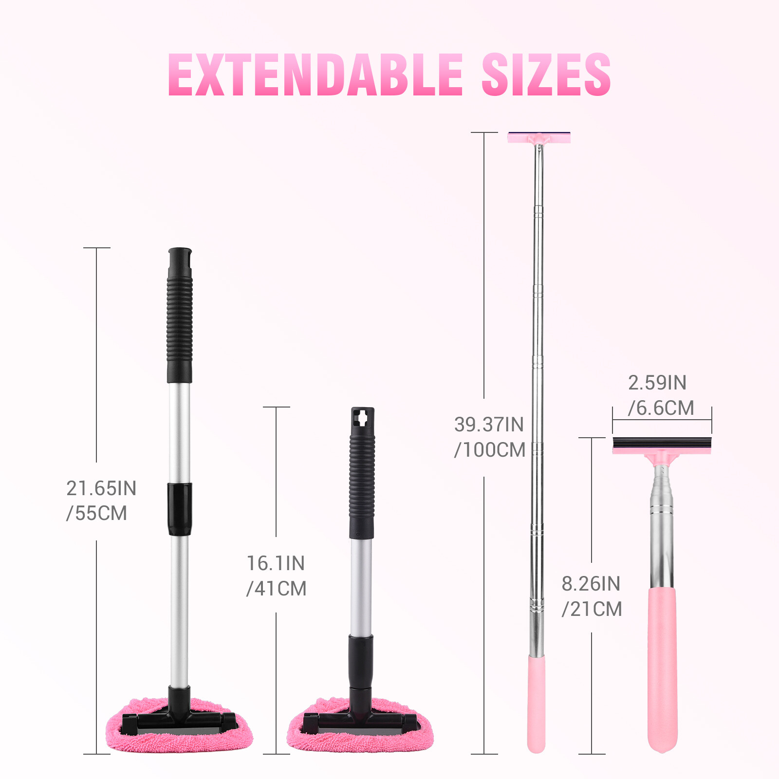 39" Extendable Window Cleaner Squeegee Car Windshield Glass Washer Scrubber Kit