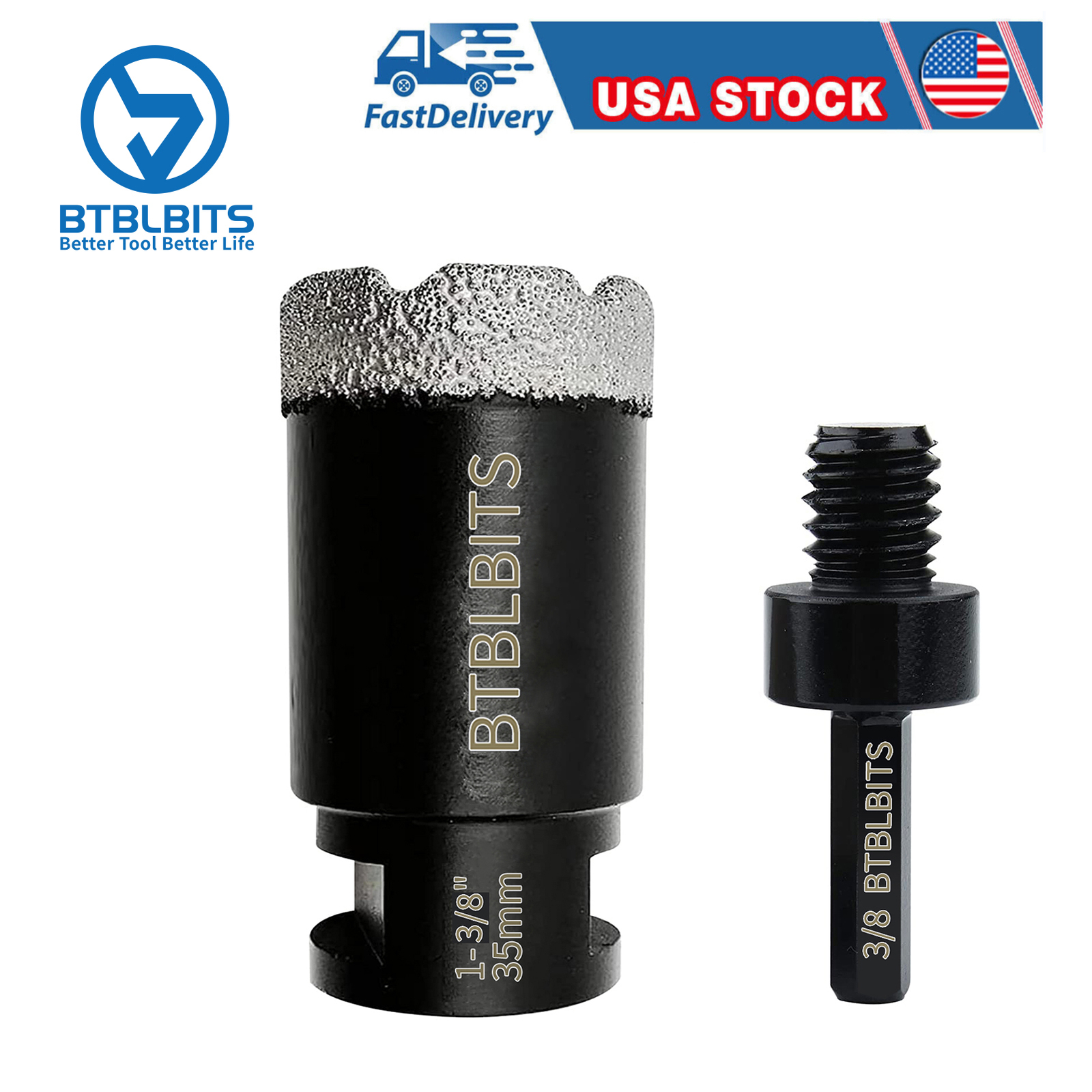 1-3/8" Dry Diamond Core Drill Bit Hole Saw Set for Drilling Tile Ceramic Marble