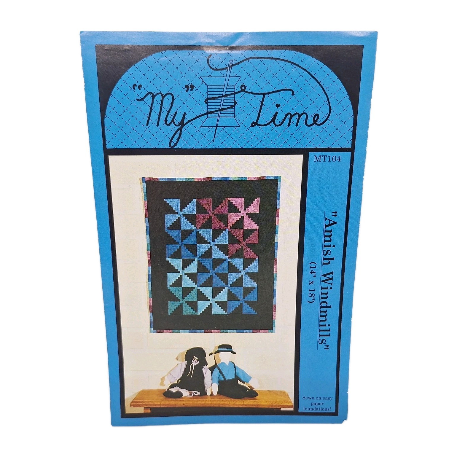 My Time MT104 Amish Windmills Quilt Pattern 14"x18" Foundation Piecing VTG 90s