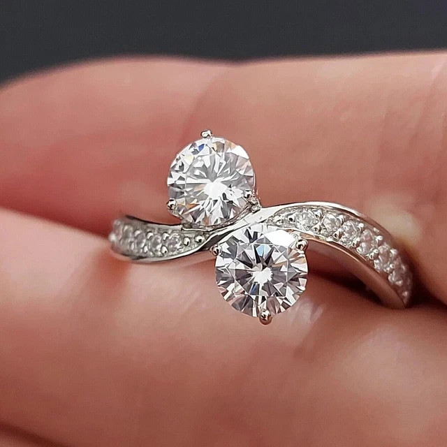 2.20Ct Round Lab Created Diamond Women Wedding Unique Ring 14k White Gold Plated