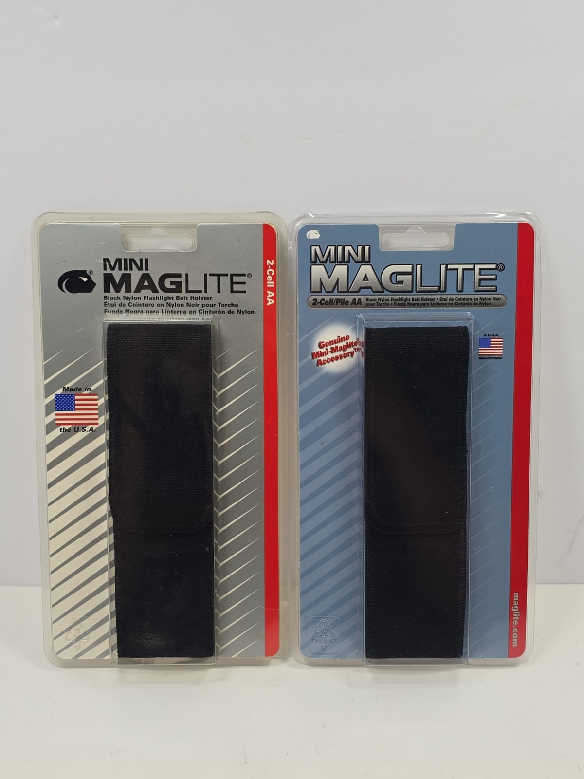 Mini Maglite Belt Holster Black Nylon 2Cell AA Flashlight Full Flap - Lot of 2