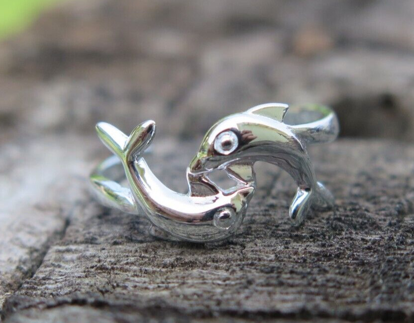Hawaiian Sterling Double Dolphin Silver Pendant Scrolling Toe Ring TR1321
