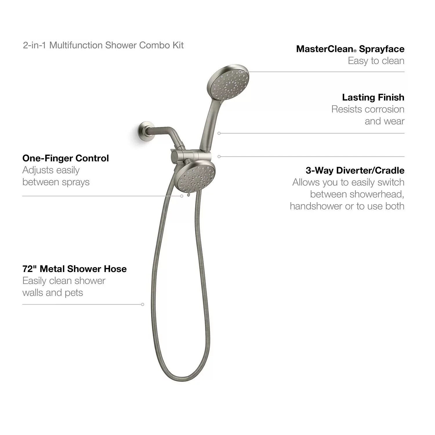 KOHLER Awaken R28159-G-BN 2-in-1 Multifunction Shower Combo Kit Brushed Nickel