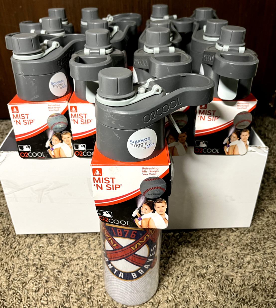 NEW (Lot of 13) Atlanta Braves O2Cool Mist N Sip 20oz Water Bottle & Misters MLB