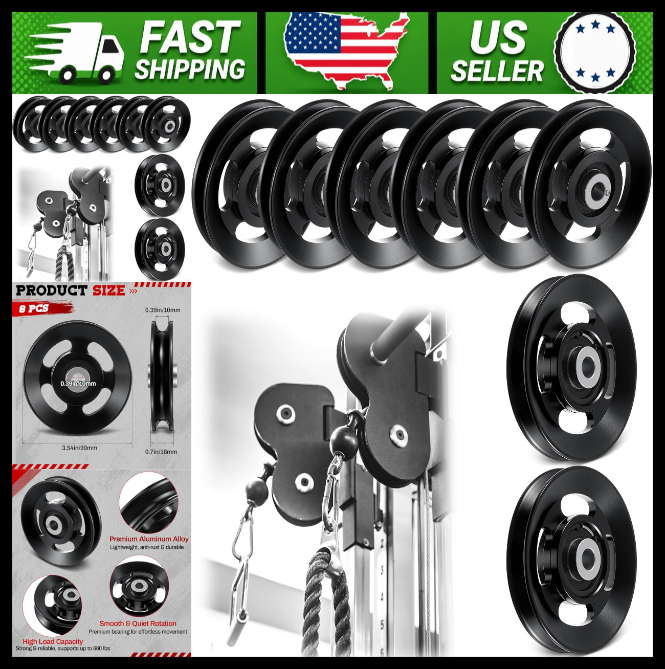 Soulchen Aluminum Gym Cable Pulley Wheel Set for Home Gym Equipment