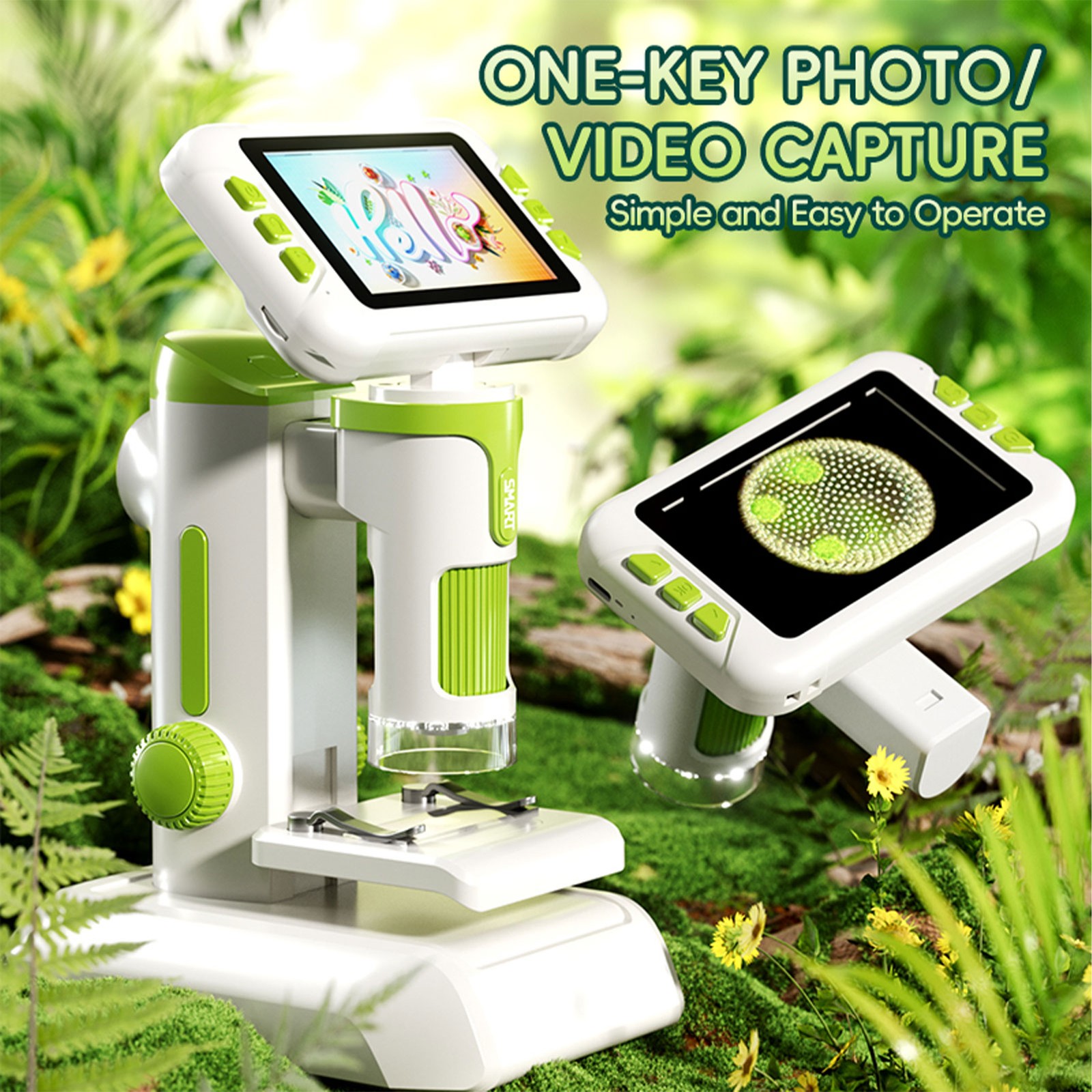 1600X Kids Digital Microscope - 4" 1080P Screen, Handheld Portable Science Kit