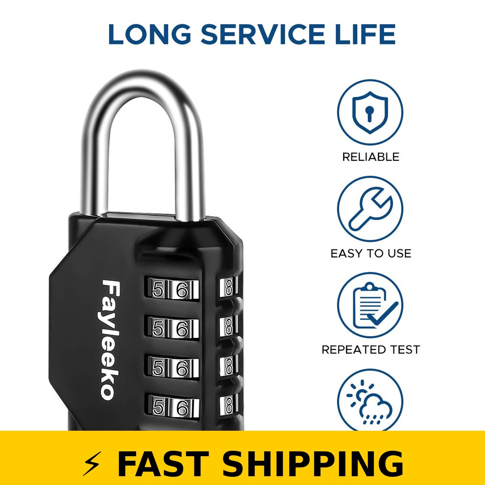 Fayleeko 4 Digit Combination Lock, 2 Pack, Black