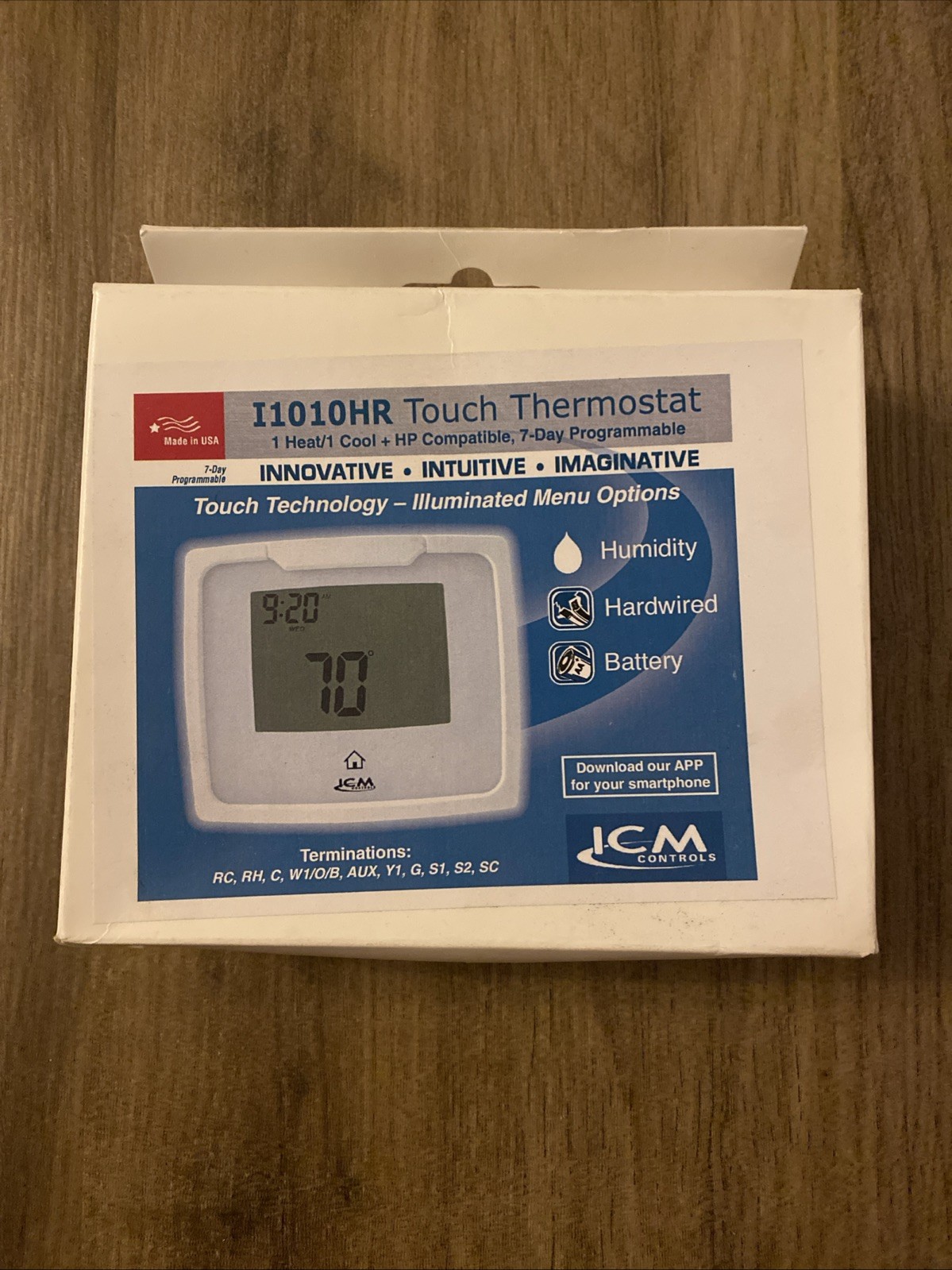 NEW ICM Controls 1H/1C + Humidity WiFi Programmable Touch Thermostat I1010HR
