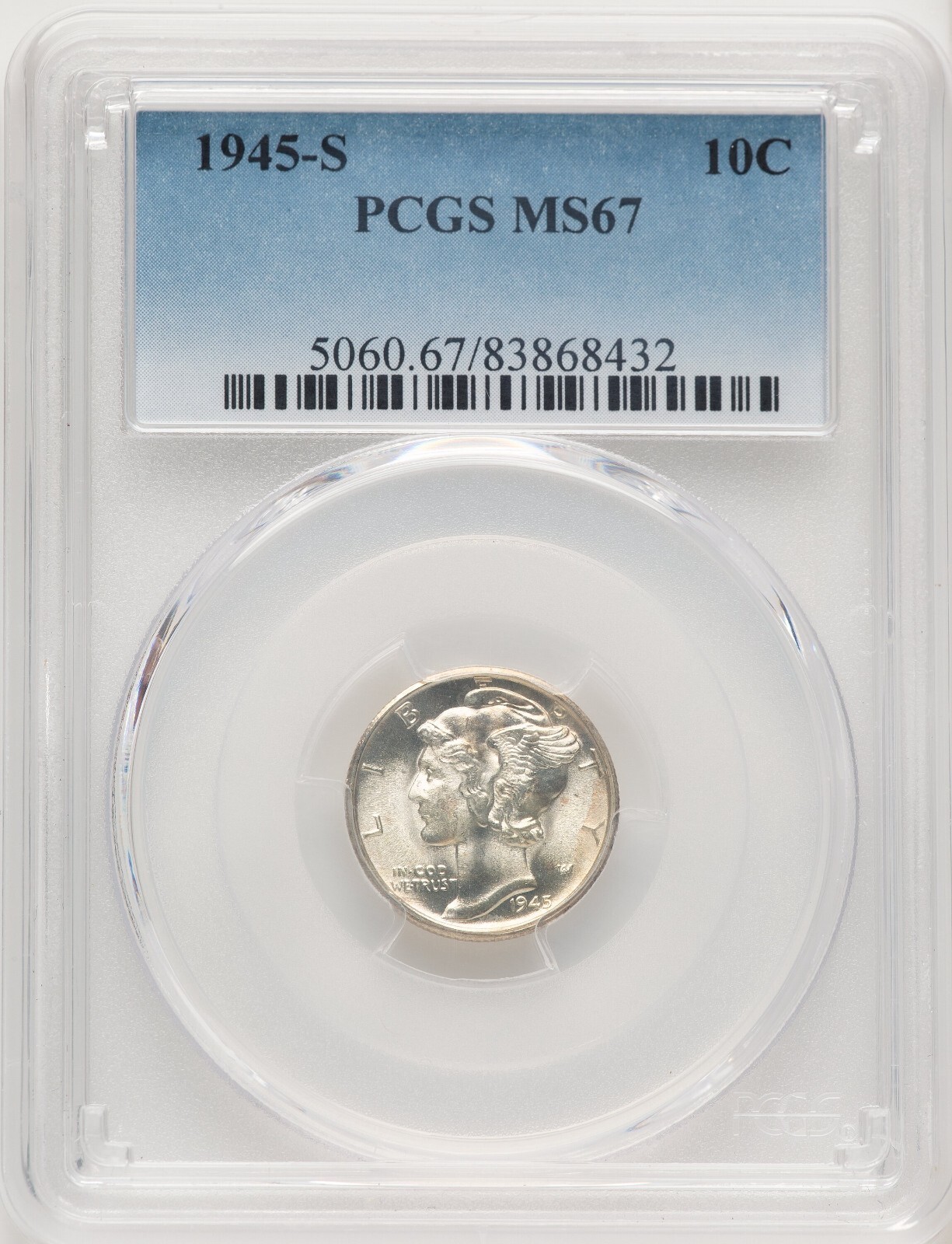 1945-S MERCURY DIME PCGS MS67
