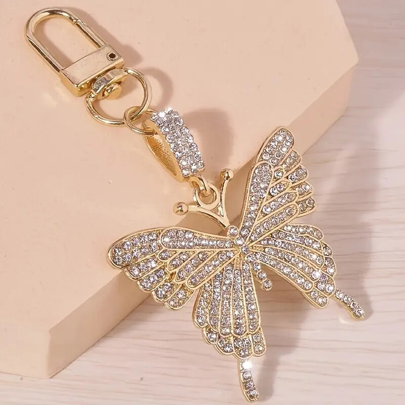 Decorative Rhinestone Butterfly Ladies Bag / Purse Charm Novelty Keyring