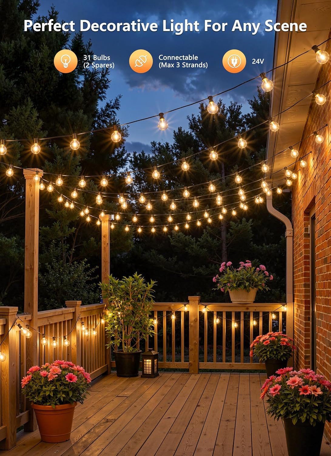 Outdoor String Lights with Remote, 100Ft Outside Waterproof Light with Dimmable
