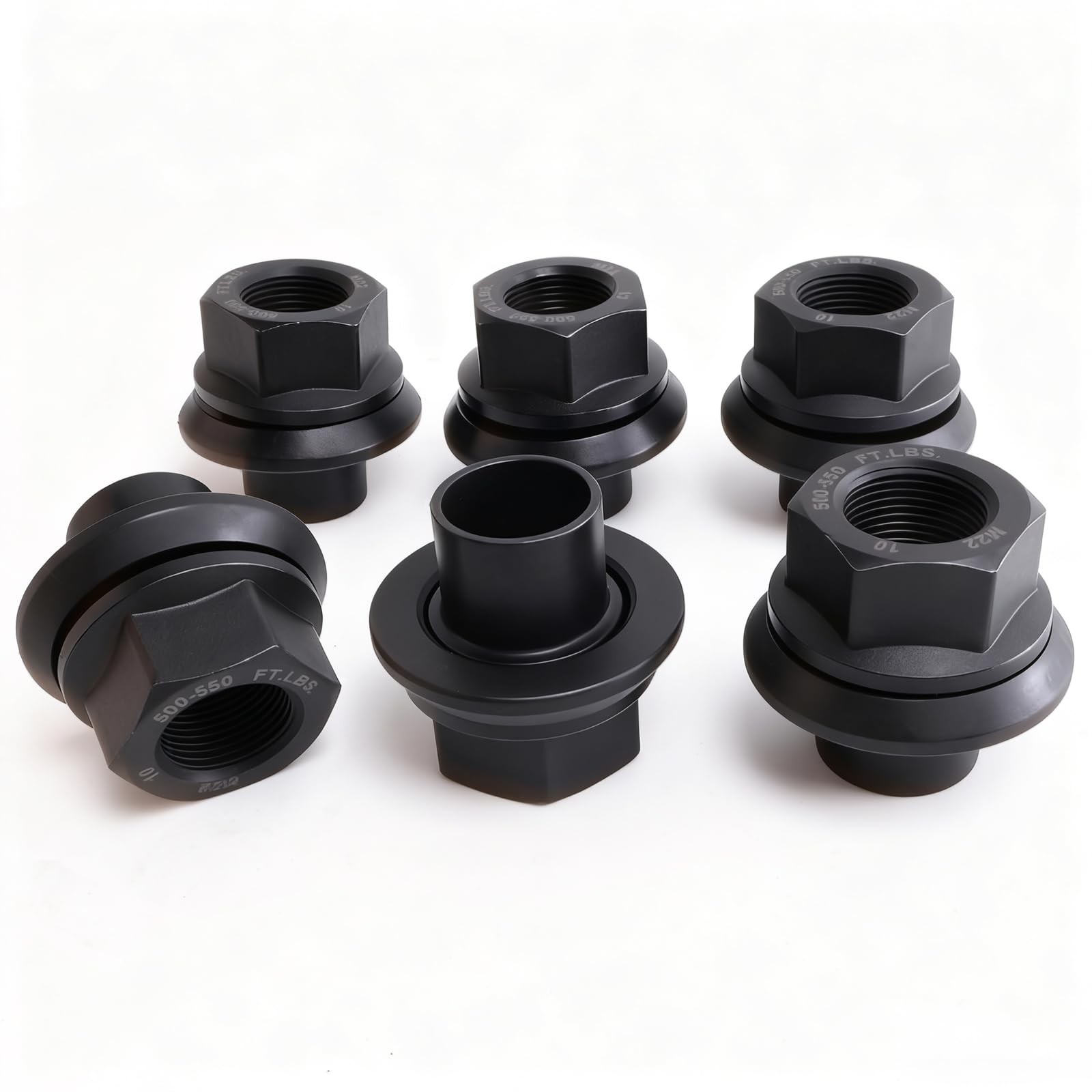 YYHHZZ Two-Piece Flanged Wheel Lug Nuts, M22x1.5 Hex 33mm, Black Steel, 6 Pack,