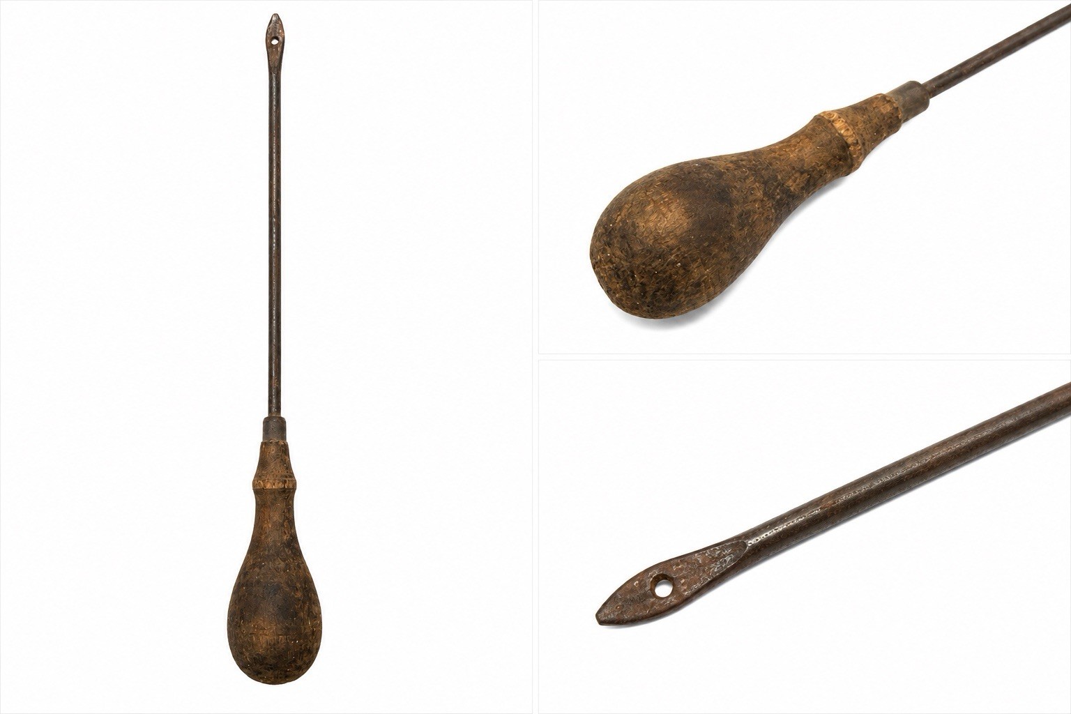 Vintage Antique Long Steel Eye Awl Wooden Handle