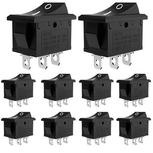 10PCS Mini Rocker Switch - 3 Pin 2 Position Snap - 6A kcd1-2Position3pin-10pcs
