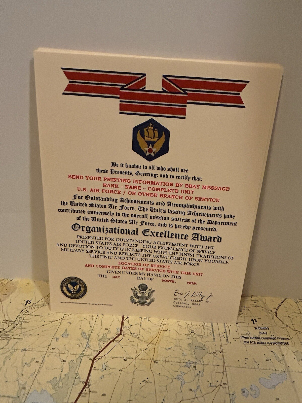 U.S. AIR FORCE / 6TH AIR FORCE - ORGANIZATIONAL EXCELLENCE AWARD CERTIFICATE