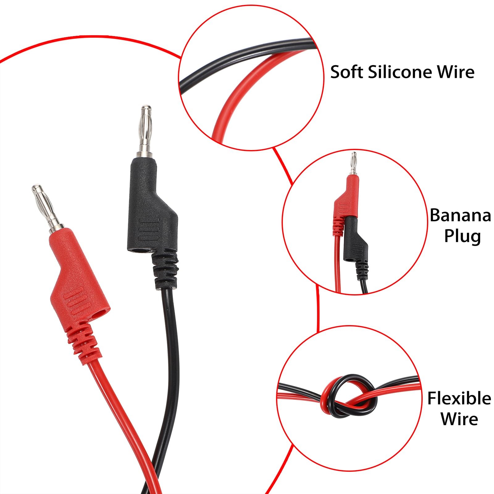 4 Pcs Banana Plug Test Leads 2M, 1000V/15A, Stackable, Multimeter Clip Wires...