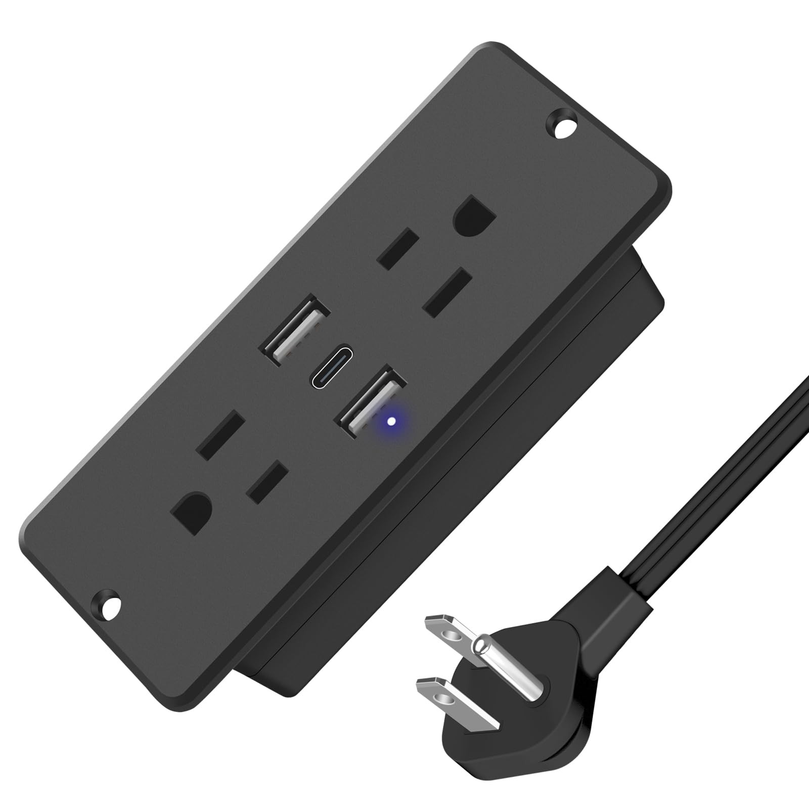 HHSOET 5 in 1 Recessed Power Strip Flat Plug, 20W Fast 6FT, Black-20W