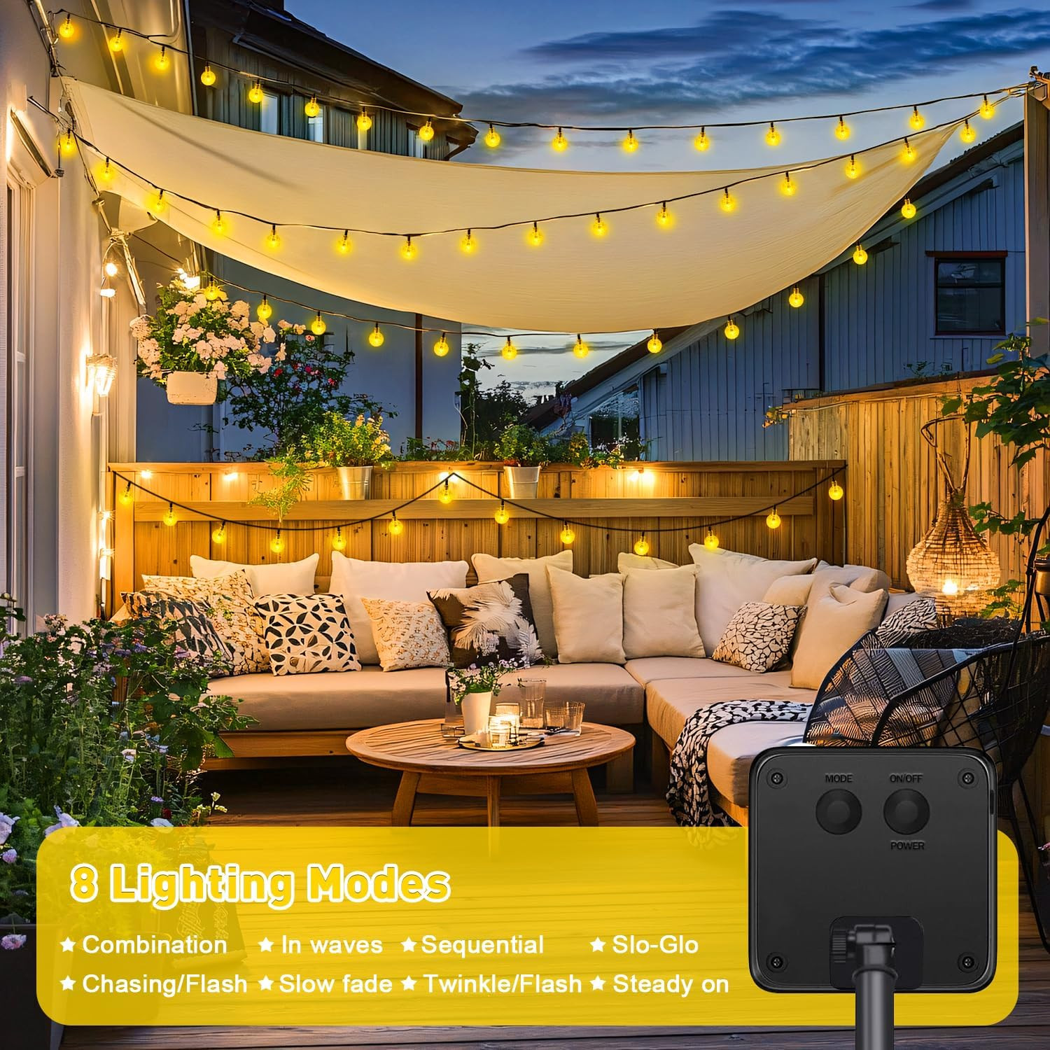 2 Pack Solar String Lights Outdoor, 60 LED, Crystal Globe | Outdoor Waterproof,