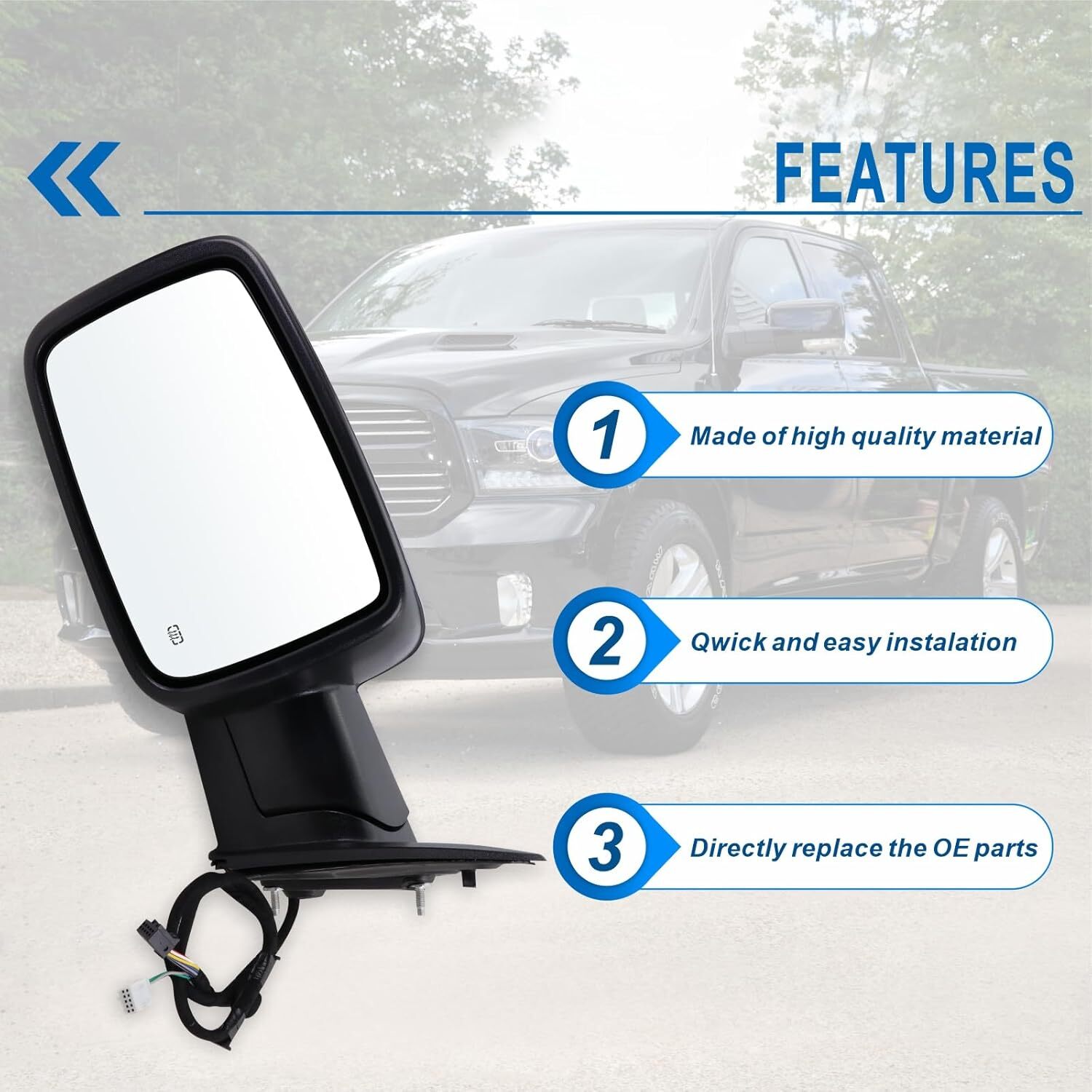 Left/Driver Fits 2013-2019 Dodge Ram 1500 Power Fold+Heated+Temp Sensor Mirror