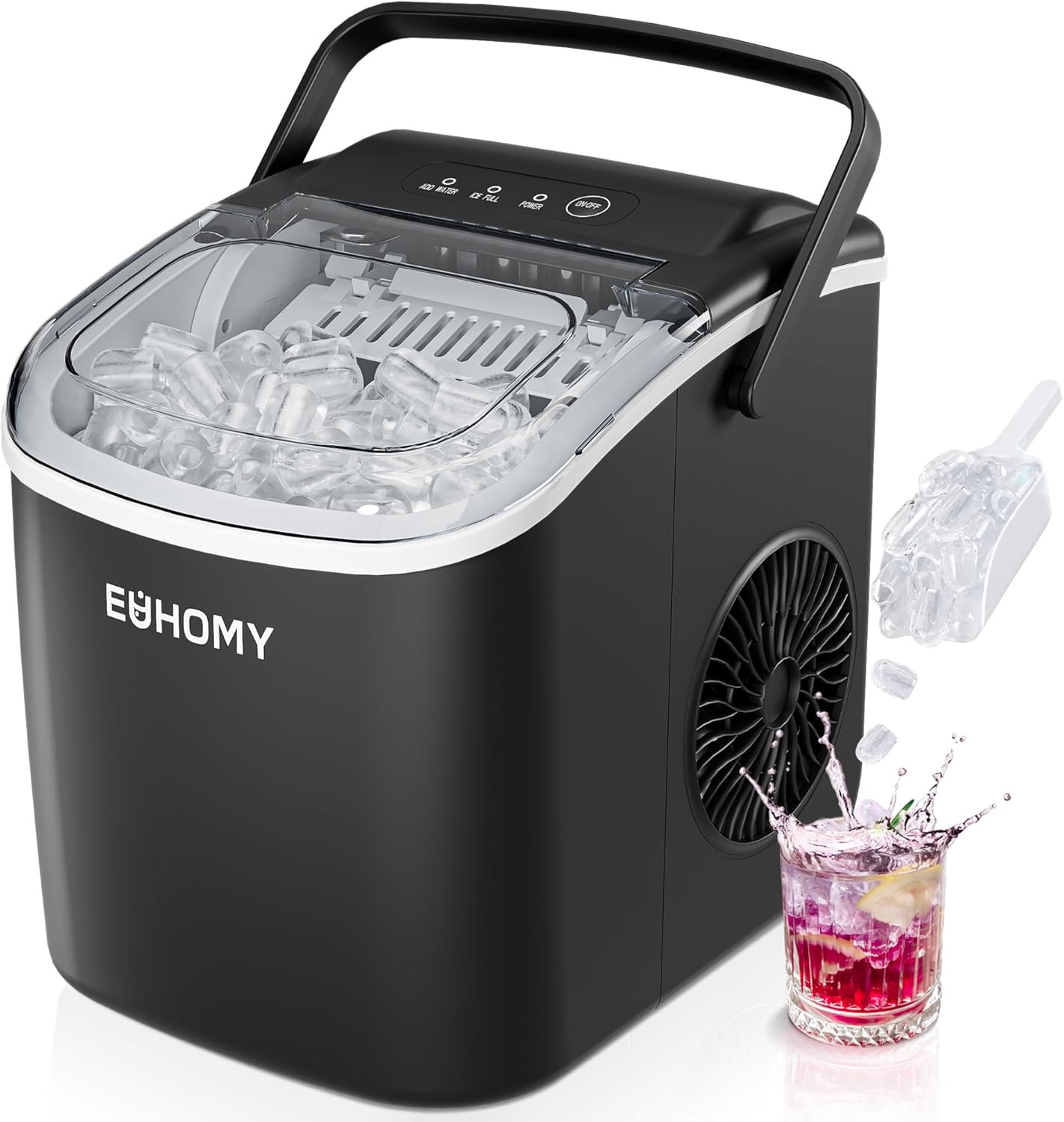 Máquina para hacer hielo de encimera con asa, 26 lb en 24 horas
