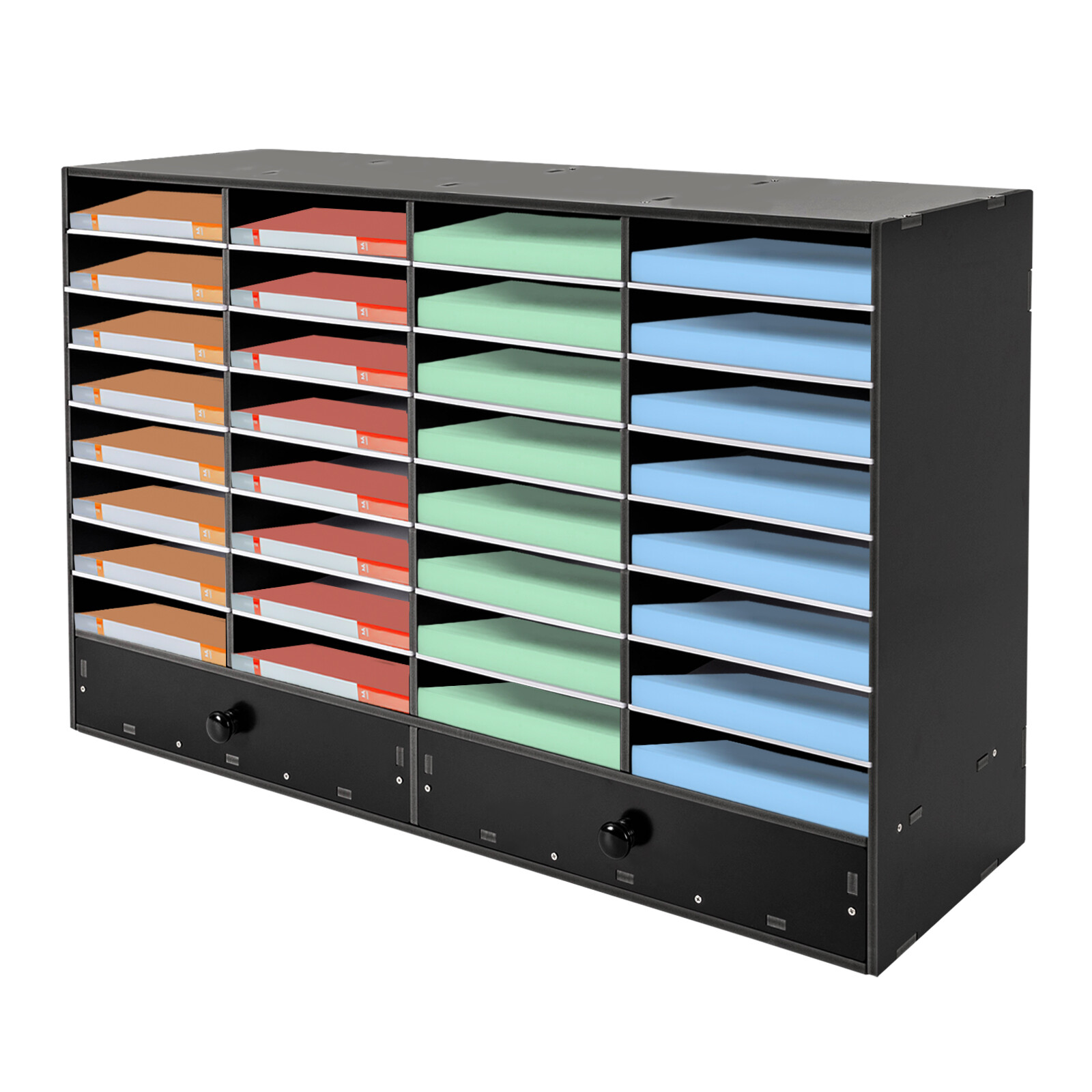 Adjustable Literature Organizer, 32 Compartment with 2 Drawers Home/Office/Class