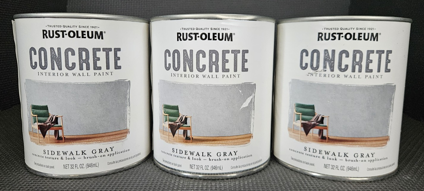 3 Cans Concrete Interior Wall Paint, Sidewalk Gray, 1 Qt Size, FREE SHIPPING