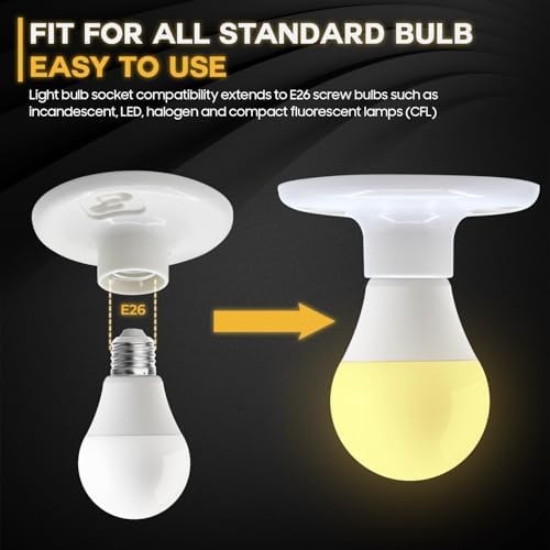 Seentech Keyless Plastic Lamp Holder – E26 Medium Base Ceiling Light Socket, ...