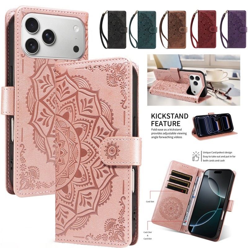 Pattern Case For iphone 17 Pro Max 16E 15 14 13 12 8+ Wallet Flip Leather Cover