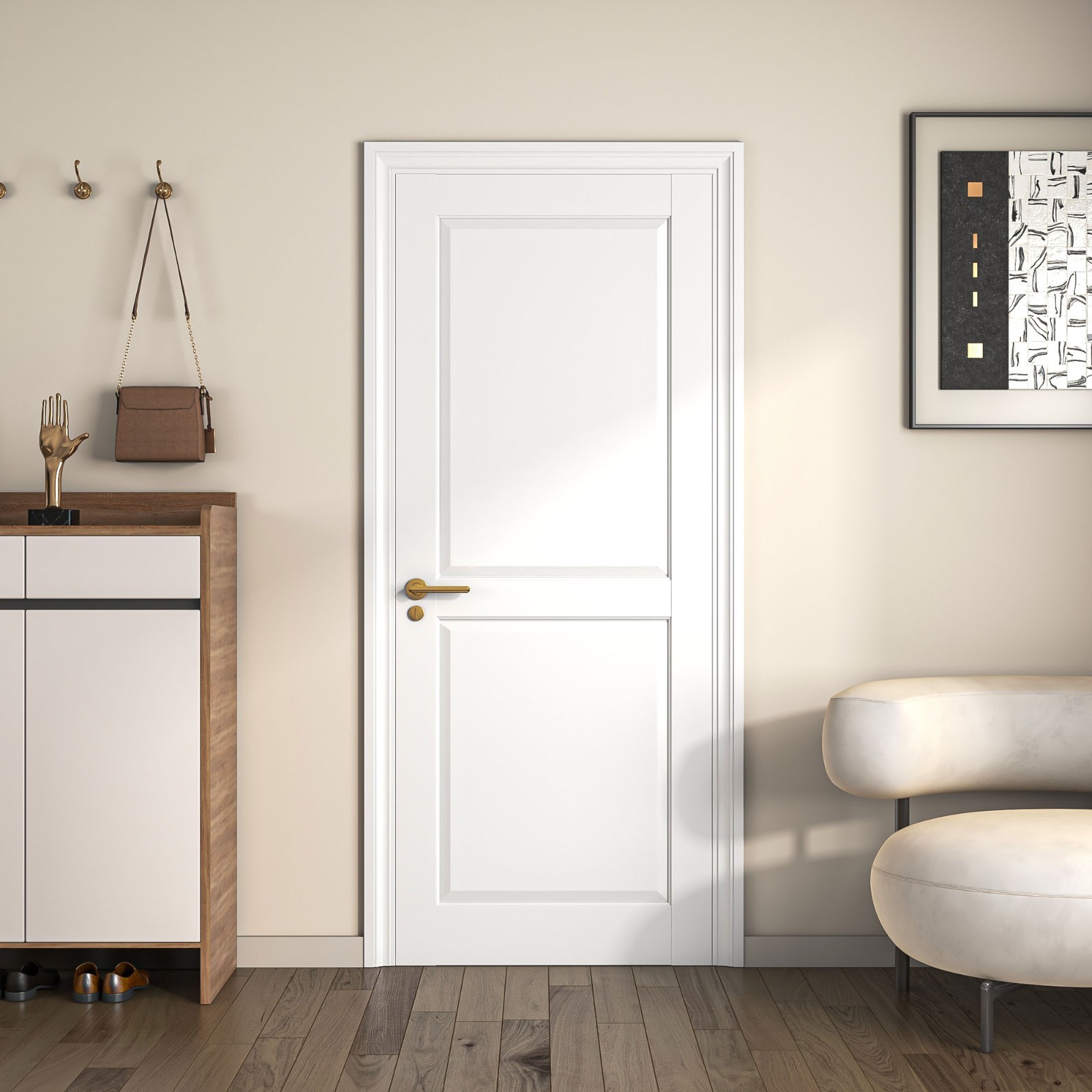 32x80 White French Interior Door 2-Panel MDF Slab Paintable for Closet Bedroom