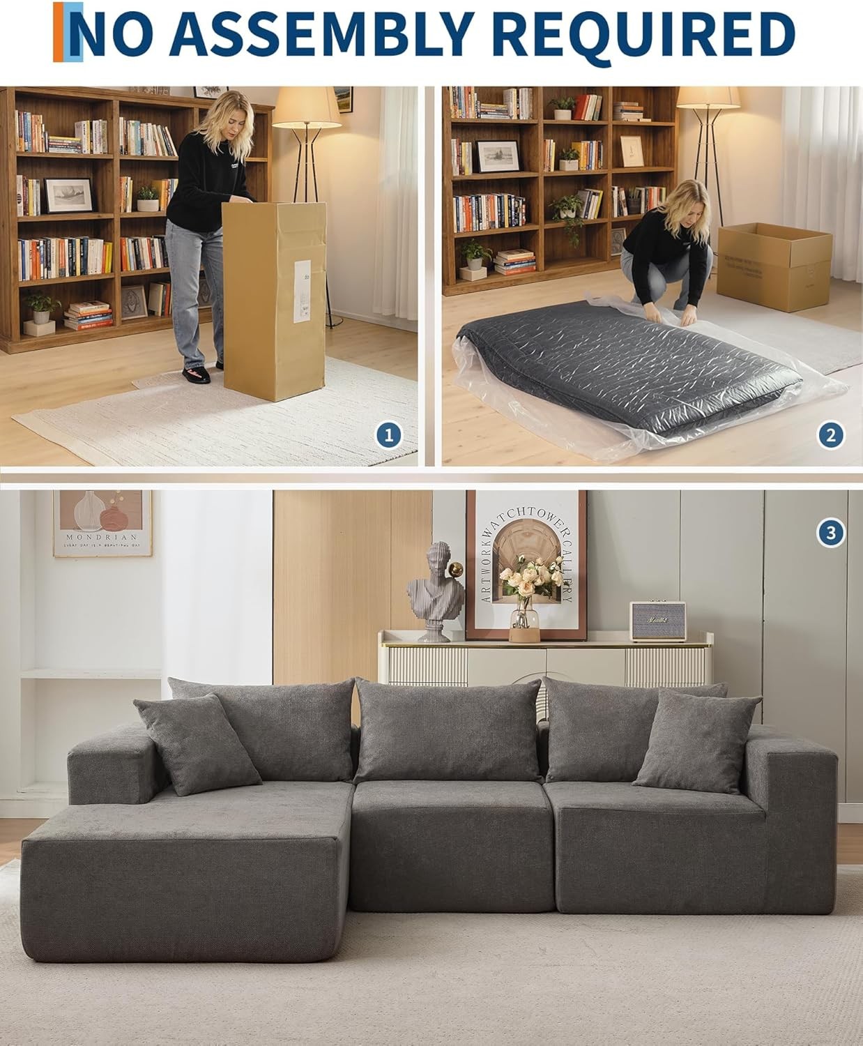 108" Modern L-Shaped Sectional Sofa Couch, Modular Cloud Sofa with Chaise Left