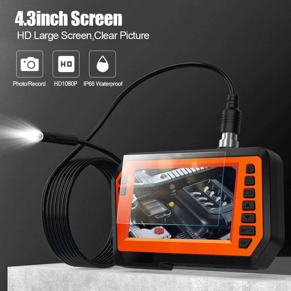 4.3in Dual Lens Endoscope Sewer Drain Pipe Inspection Camera 1080P 5M cable