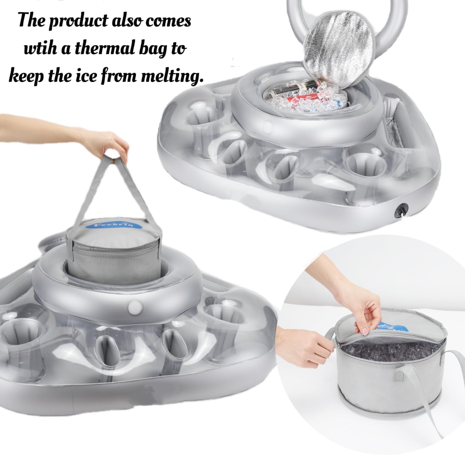 Inflatable Pool Cooler Can Beverage Float 5L Portable PVC Silver