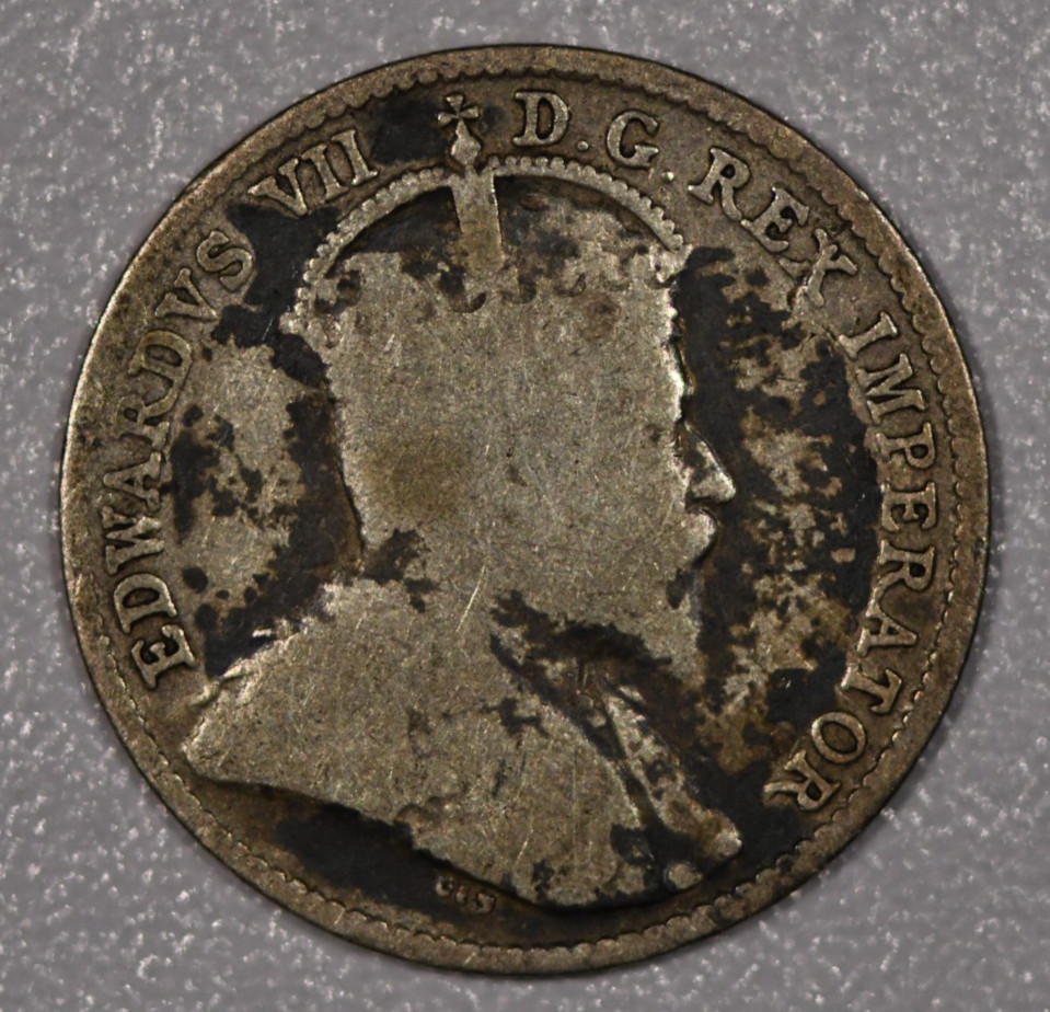 1910 "Edward VII" SILVER Five-Cents Coin, KM #8, Good