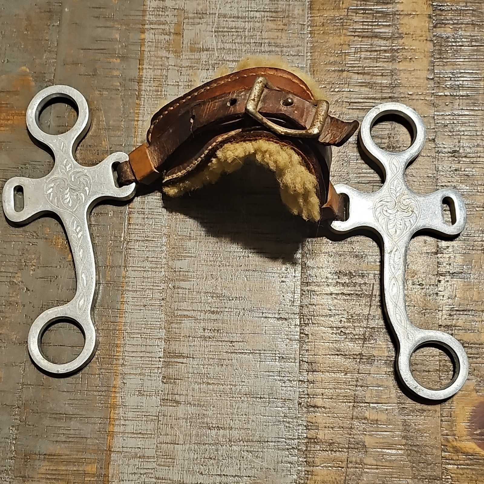 Western Pony Hackmore with Engraved Shanks Sheepskin Fleece Padding nose piece