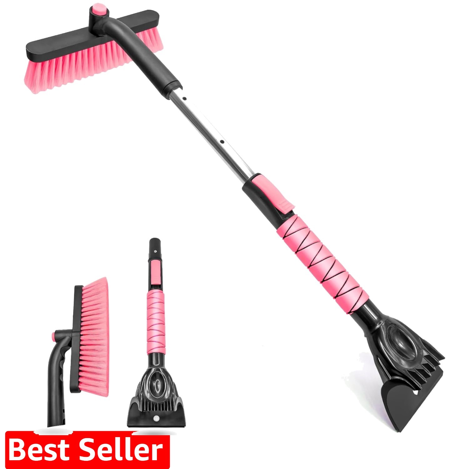 33 Inch Snow Brush and Ice Scraper for Car Windshield, Extendable Snow Scrape...