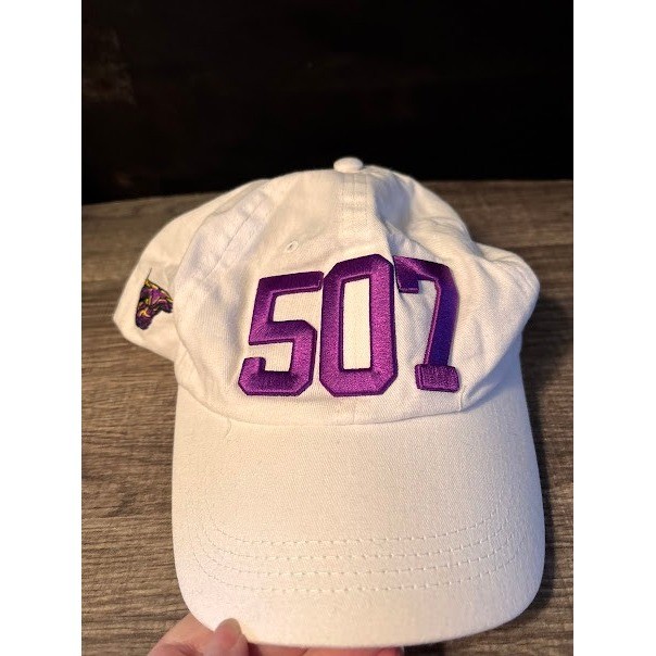 White Baseball Cap 507 Purple Logo Embroidered Adjustable Strap