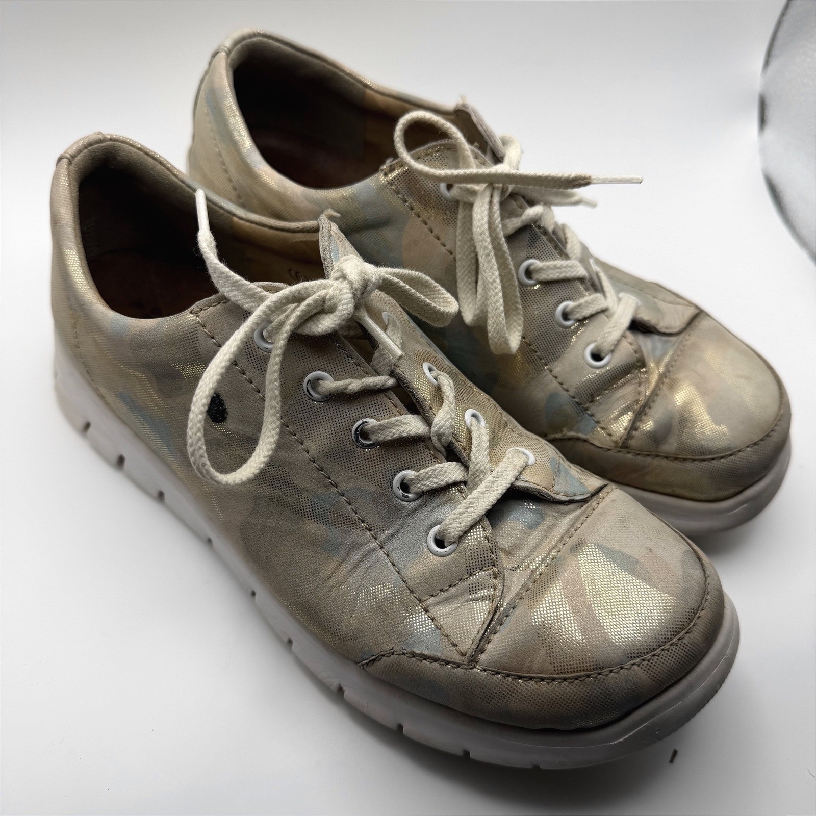 Women Finn Comfort Camo Lace Up Tennis Shoes Ikebukuro SoHo Metallic SZ 39