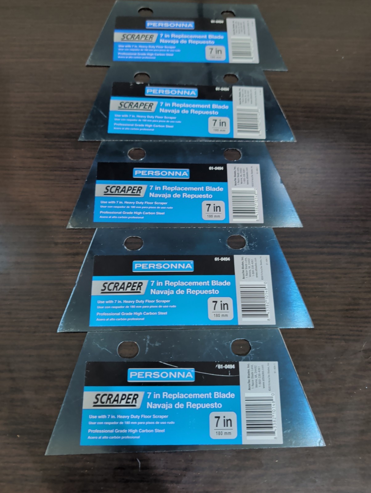 Lot of 5 PERSONNA 7" Carbon Steel Floor Scraper Replacement Blades 61-0494