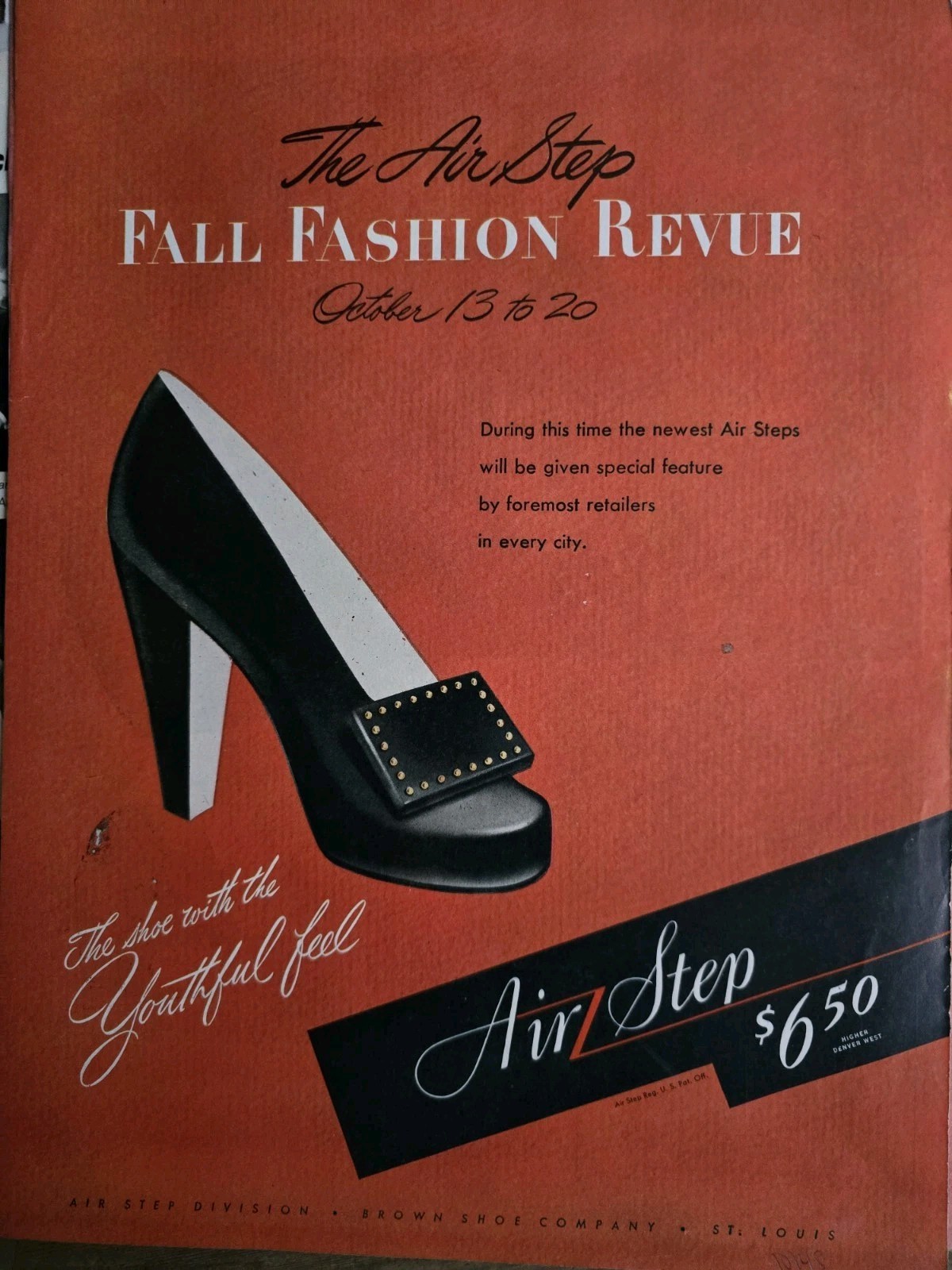 1945 Women's Air Step Black  High Heel Shoes Vintage fashion Art Ad