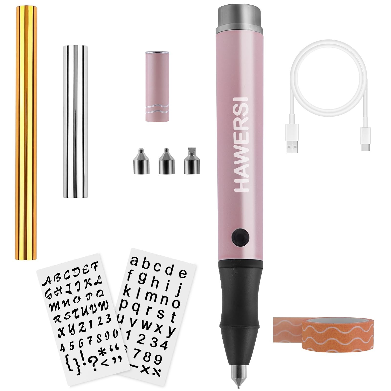 HAWERSI Cordless Hot Foil Pen Starter Kit,Foil Quill Tool with Stencil Sheets...