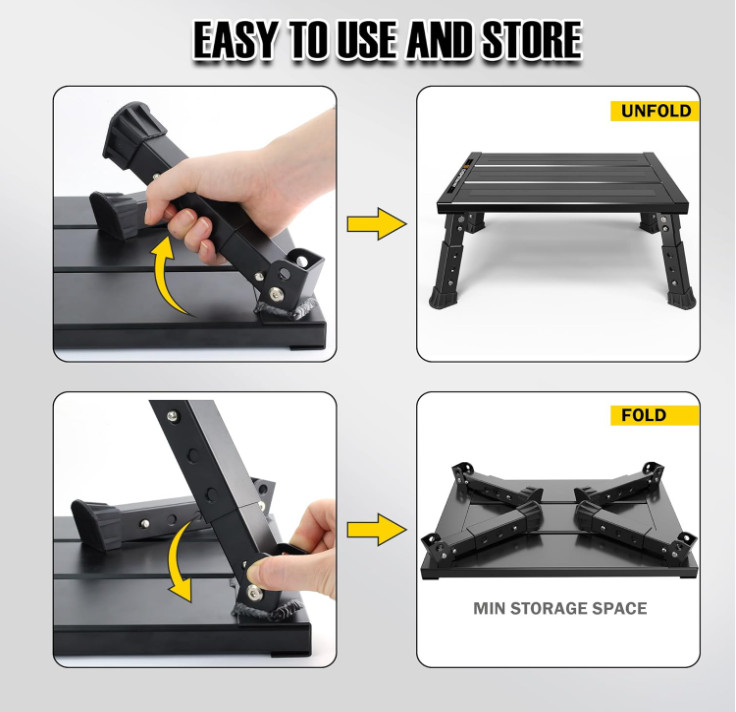 Adjustable RV Step Stool, 3-Step Height Adjustment, Foldable Legs, Wide Anti-Sli