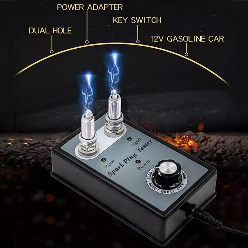 12V Spark Plug Tester Dual Hole Diagnostic Tool Gasoline Car Ignition Analyzer